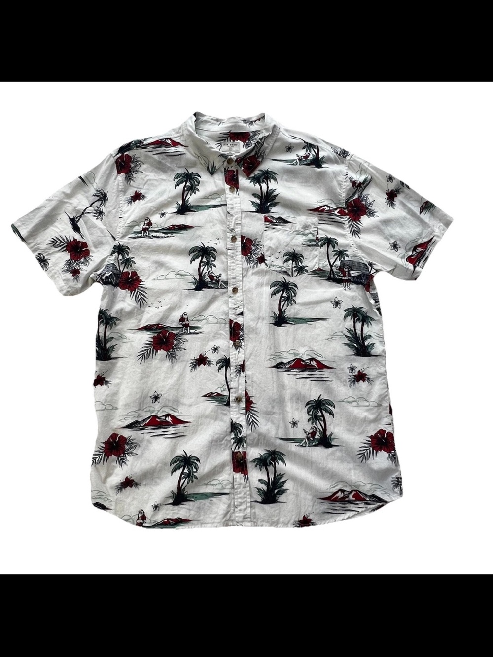 Jack O'Neill Mens Short Sleeve Button Up Shirt XXL Tropical Surfing Santa Xmas